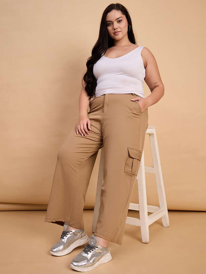women plus size solid high rise cargo - 22112503 -  Standard Image - 5