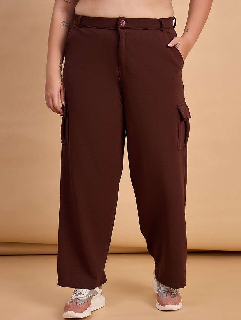 women plus size solid high rise cargo - 22112504 - Zoom Image - 0