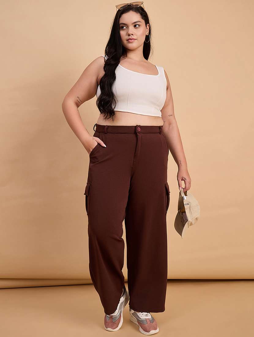 women plus size solid high rise cargo - 22112504 - Standard Image - 5