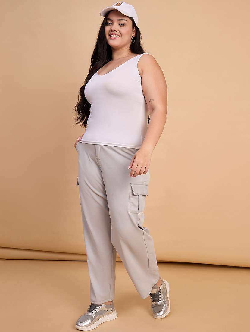 women plus size solid high rise cargo - 22112505 - Standard Image - 3