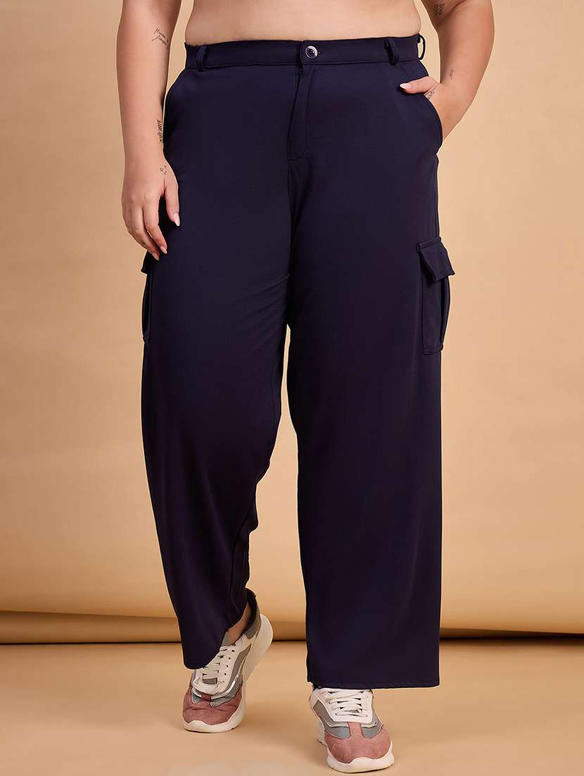 women plus size solid high rise cargo