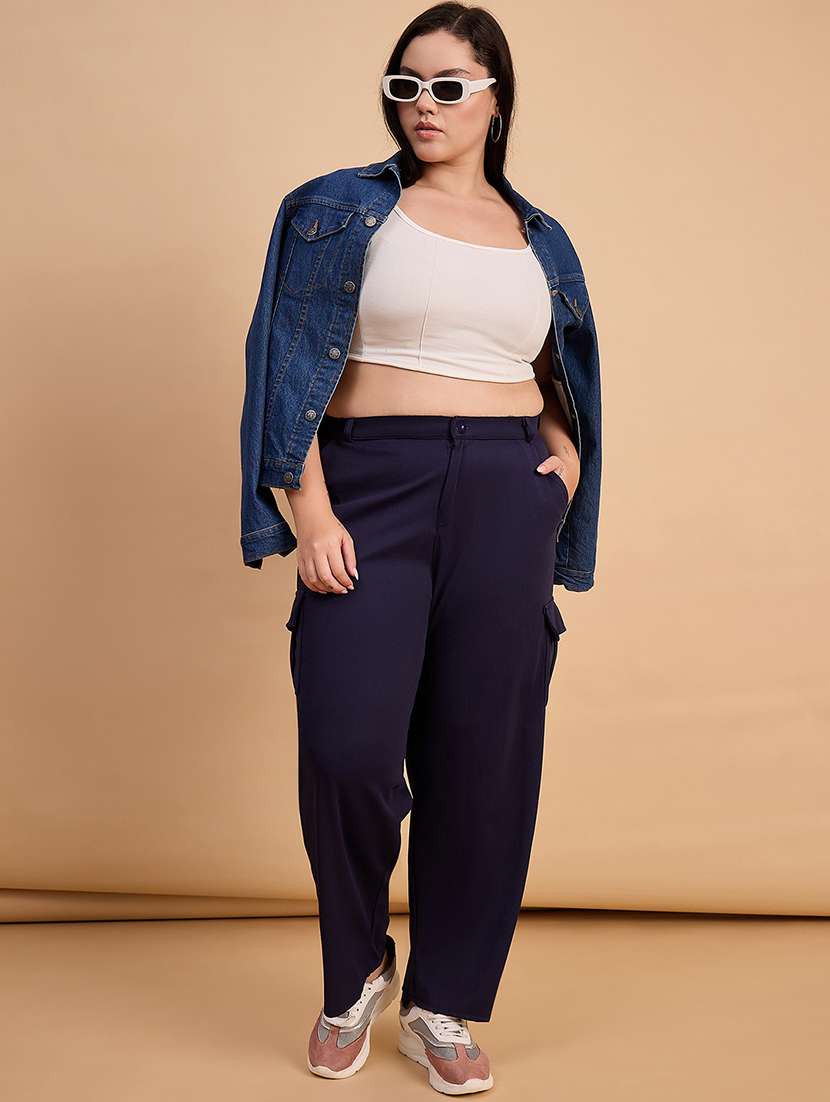 Women Plus Size Solid High Rise Cargo - 22112506 -  Standard Image - 5