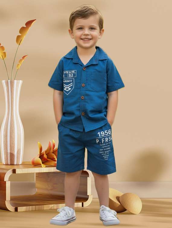 boys printed shirt and shorts co-ord set
