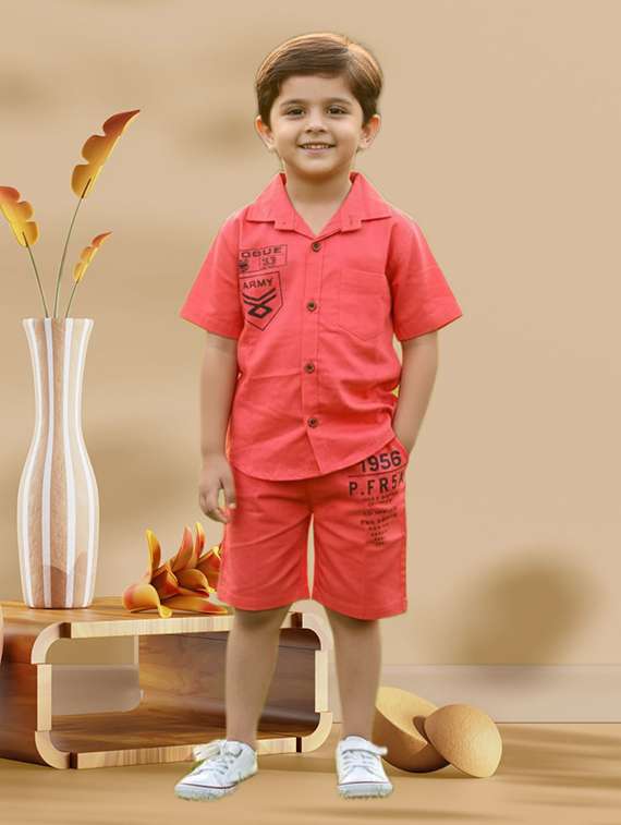 boys printed shirt and shorts co-ord set
