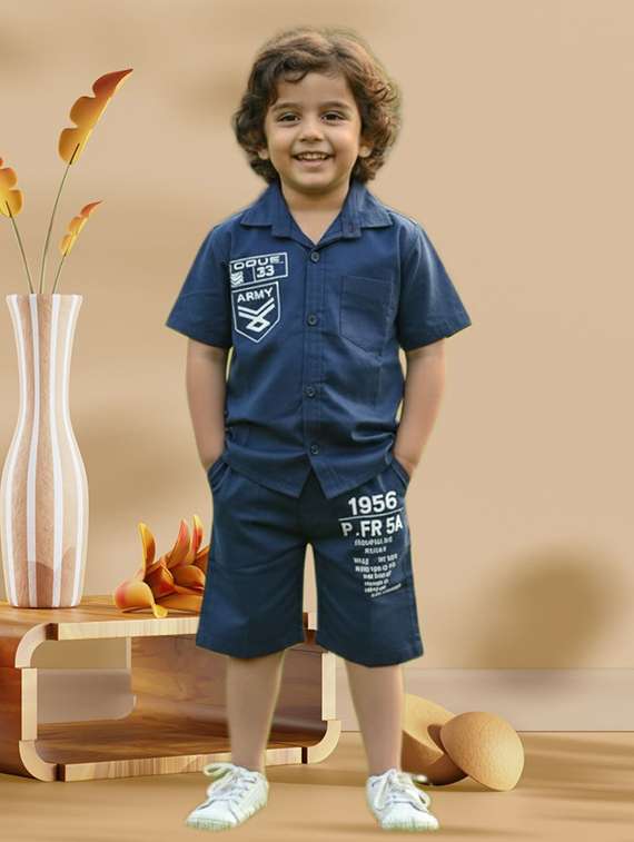 boys printed shirt and shorts co-ord set