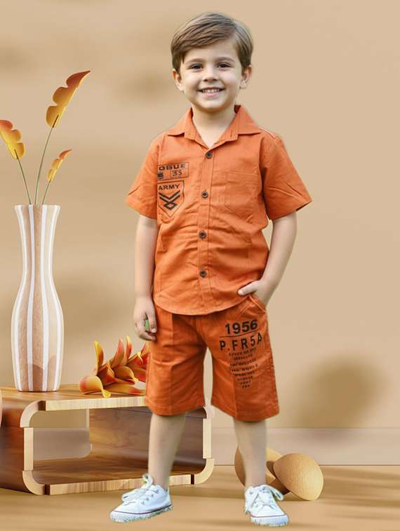 boys printed shirt and shorts co-ord set