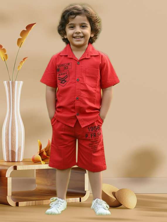 boys printed shirt and shorts co-ord set