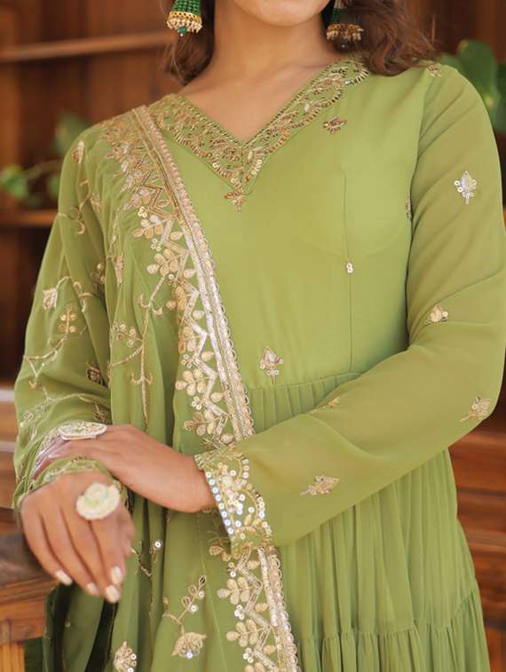 women solid with work long sleeve kurta dupatta set - 22112633 -  Standard Image - 3