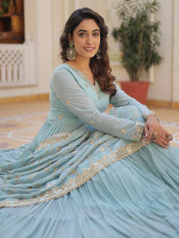 women solid with work long sleeve kurta dupatta set - 22112635 -  Standard Image - 3