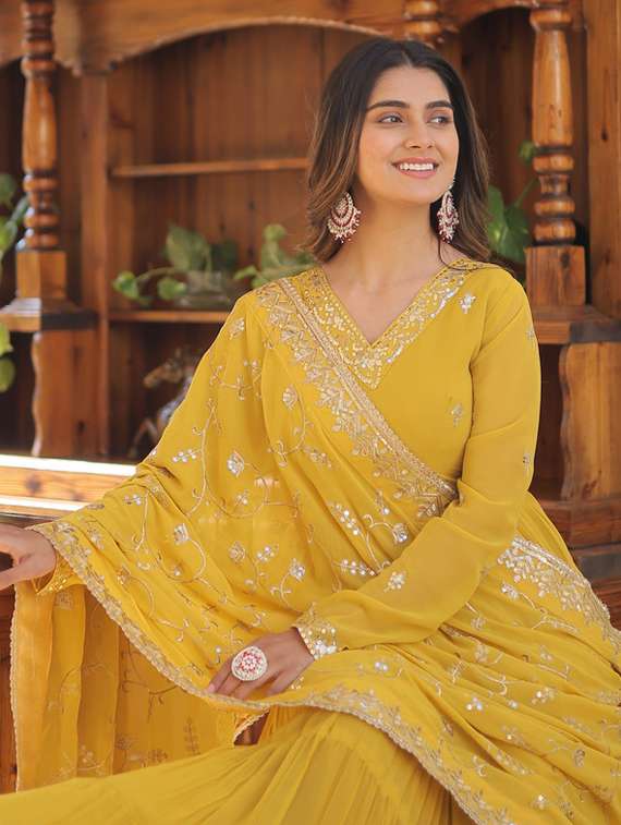 women solid with work long sleeve kurta dupatta set - 22112636 -  Standard Image - 3