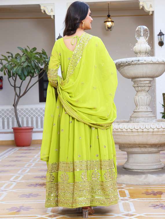 women solid with work long sleeve kurta dupatta set - 22112638 -  Standard Image - 3