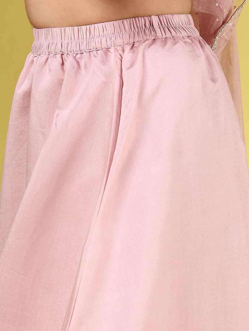 girls solid with work short sleeve kurta skirt with dupatta set - 22126858 -  Standard Image - 5