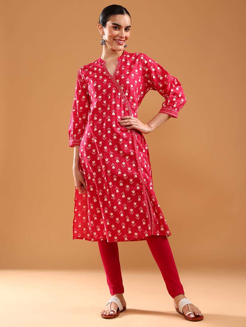 women three quarter sleeve straight kurta - 22127362 -  Zoom Image - 0