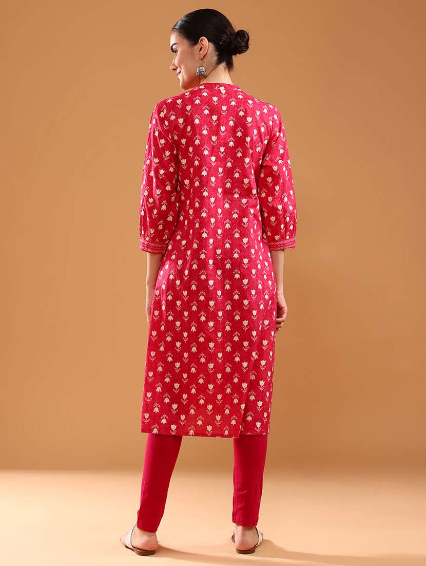 women three quarter sleeve straight kurta - 22127362 -  Standard Image - 3