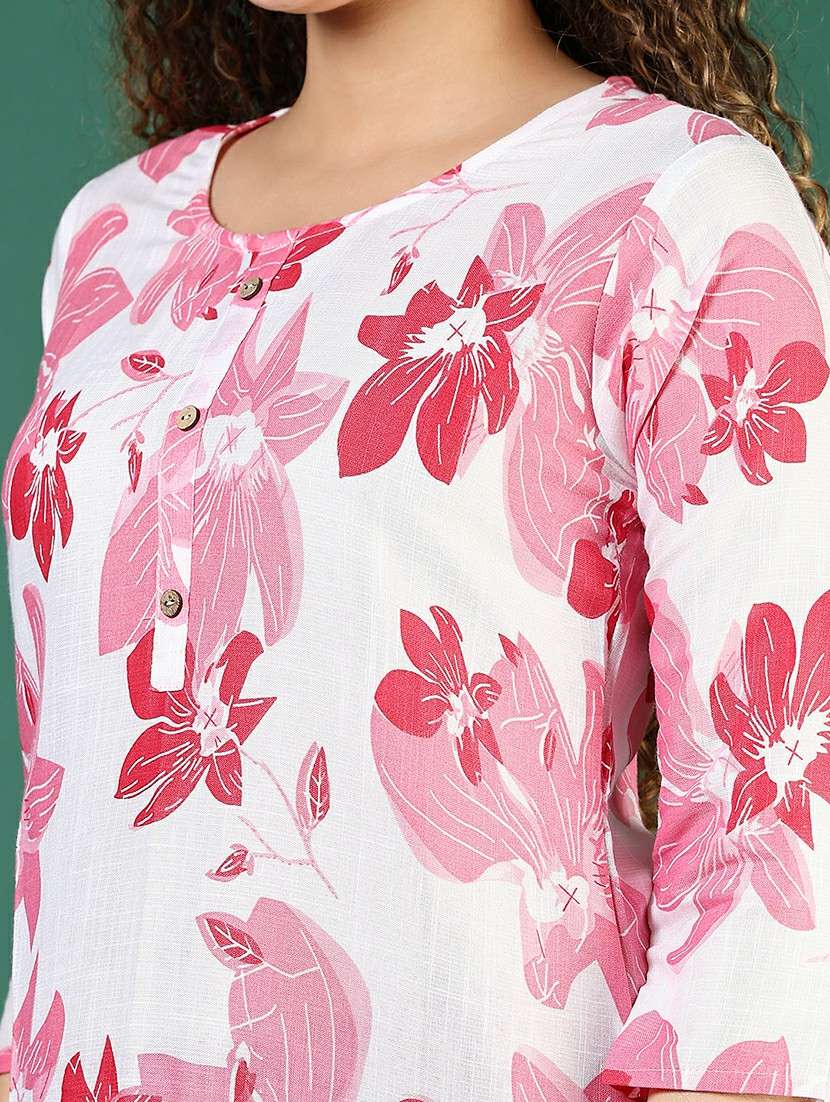 women floral printed three quarter sleeve straight kurta - 22127693 -  Standard Image - 5