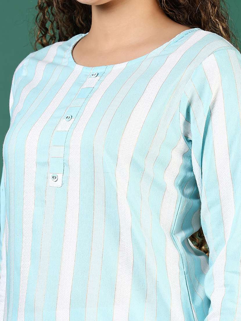women striped three quarter sleeve straight kurta - 22127696 -  Standard Image - 5