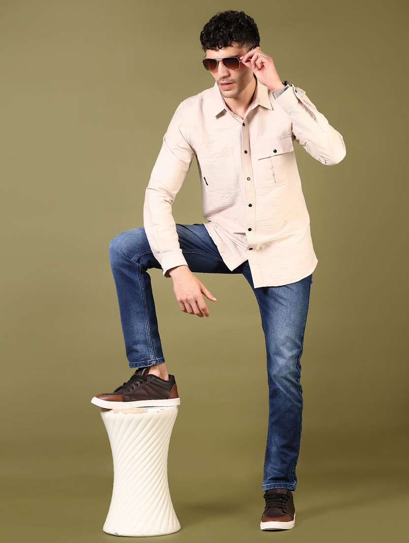 men solid long sleeve slim fit casual shirt - 22127888 -  Standard Image - 3