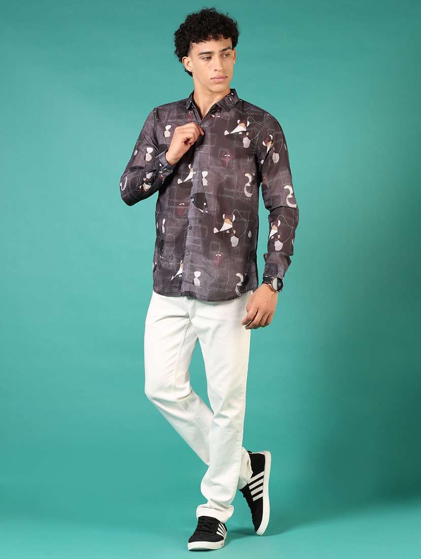 men printed long sleeve slim fit casual shirt - 22127910 -  Standard Image - 3