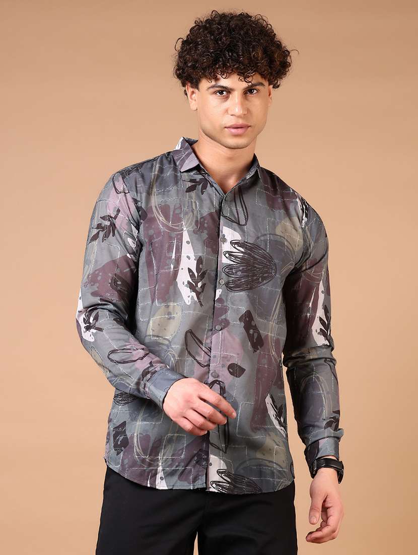 men printed long sleeve slim fit casual shirt
