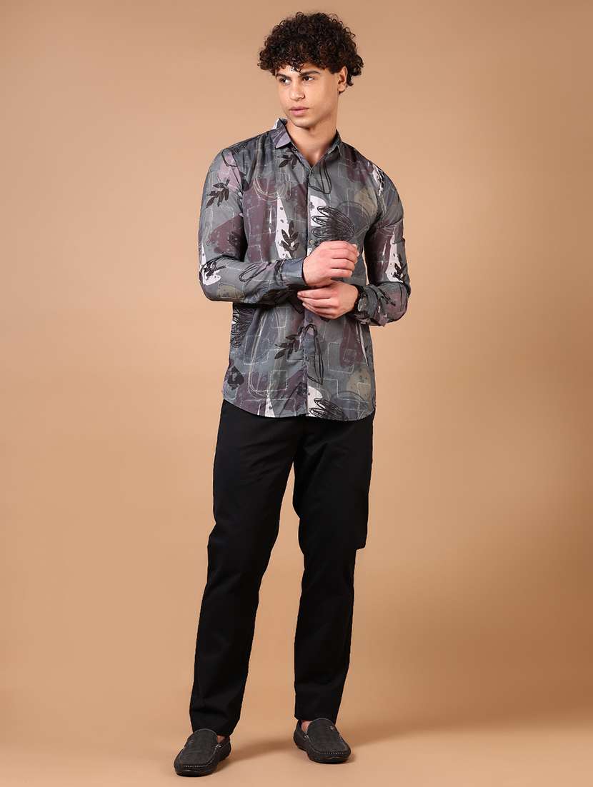 men printed long sleeve slim fit casual shirt - 22127917 -  Standard Image - 3