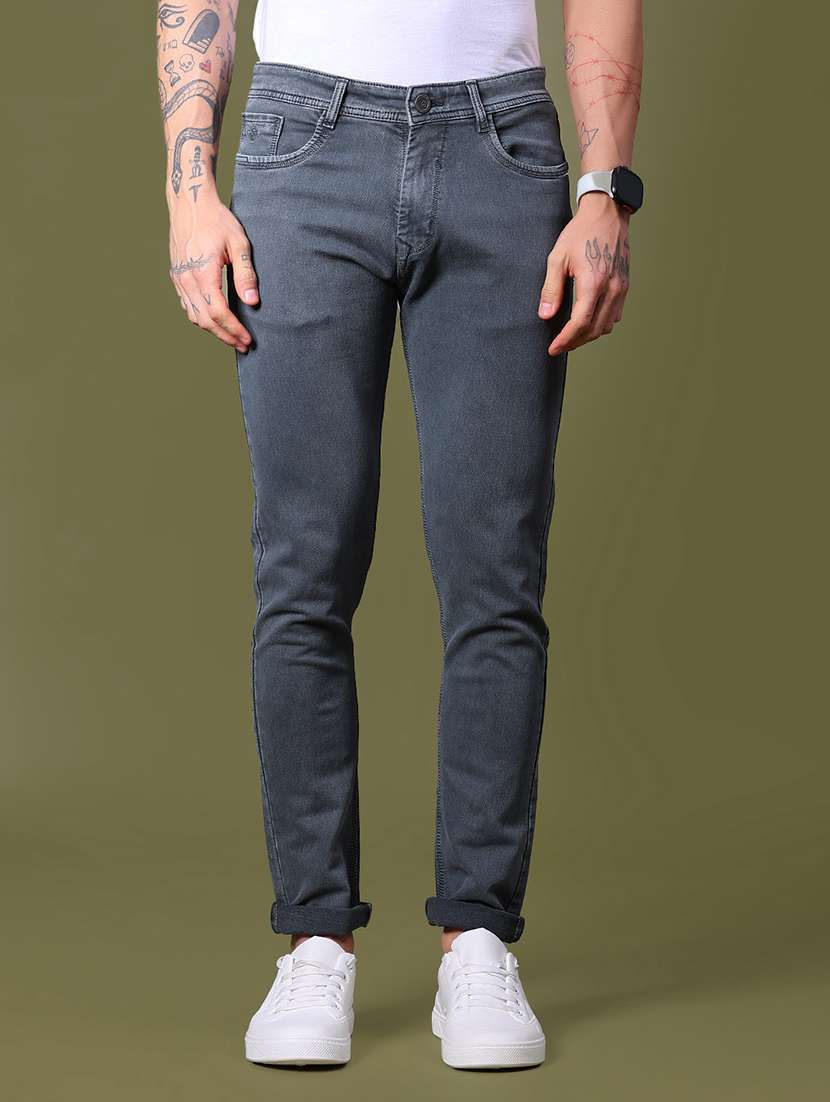 men plain mid rise full length jeans