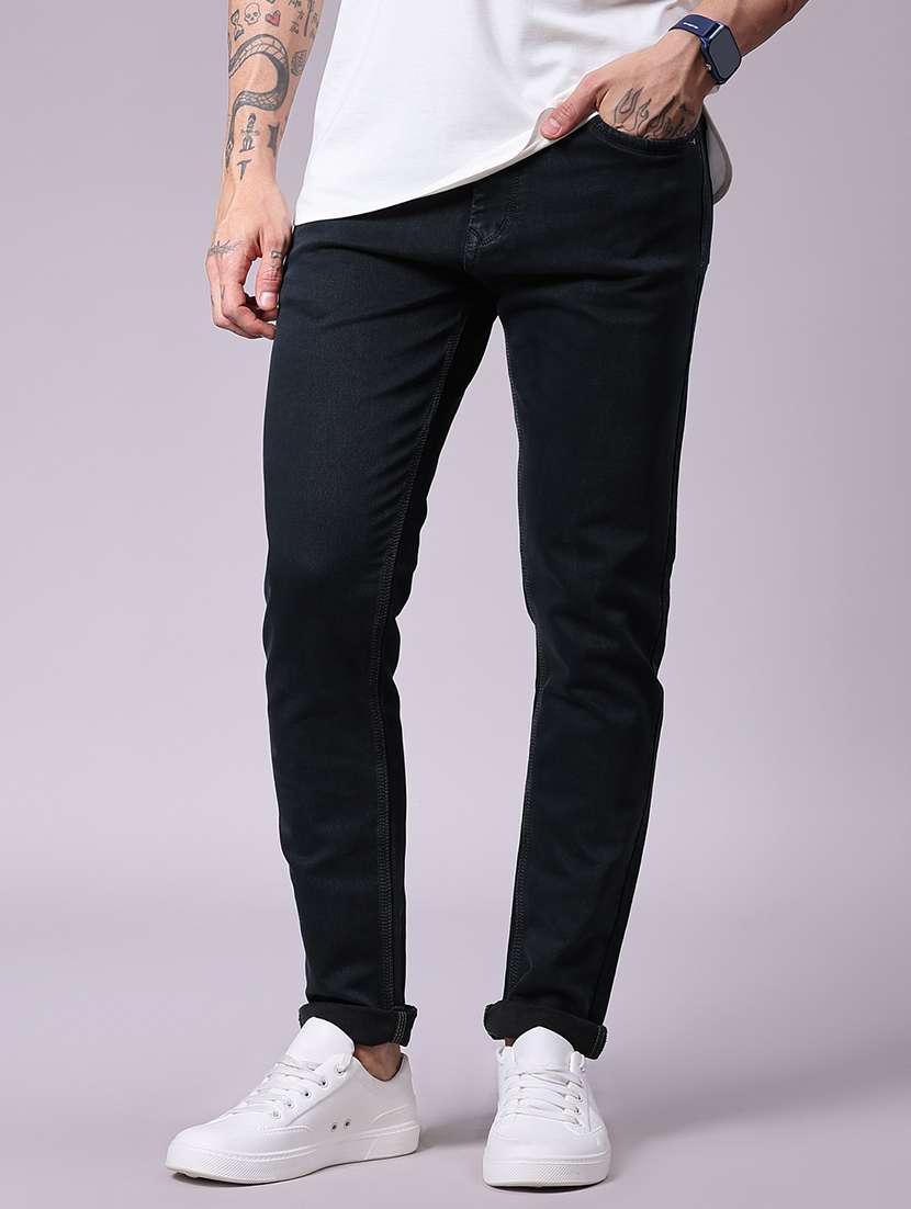 men plain mid rise full length jeans
