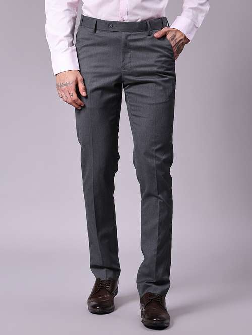 Men Solid Mid Rise Flat Front Formal Trouser