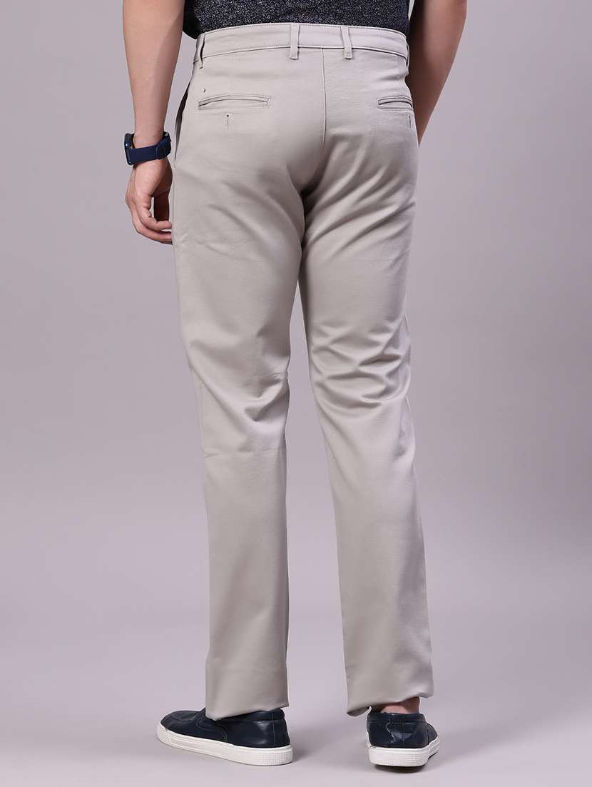 men solid mid rise flat front casual trouser - 22129759 -  Standard Image - 3