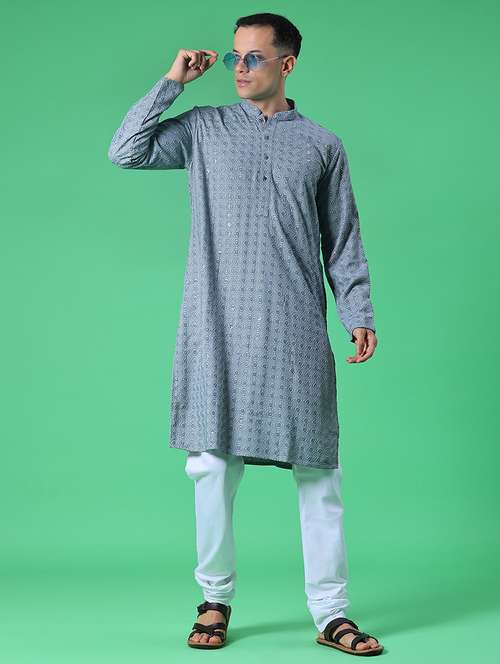 men embroidered long sleeve kurta and pyjama set - 22129990 -  Standard Image - 0