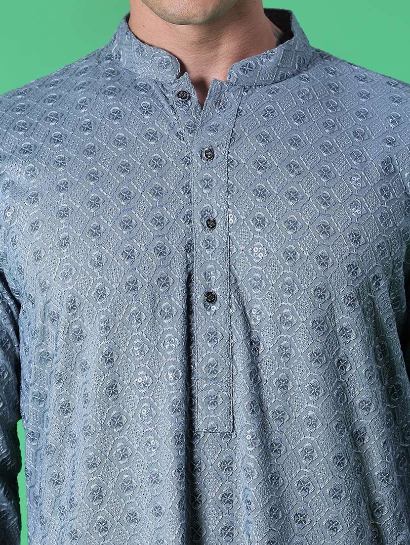 men embroidered long sleeve kurta and pyjama set - 22129990 -  Standard Image - 5