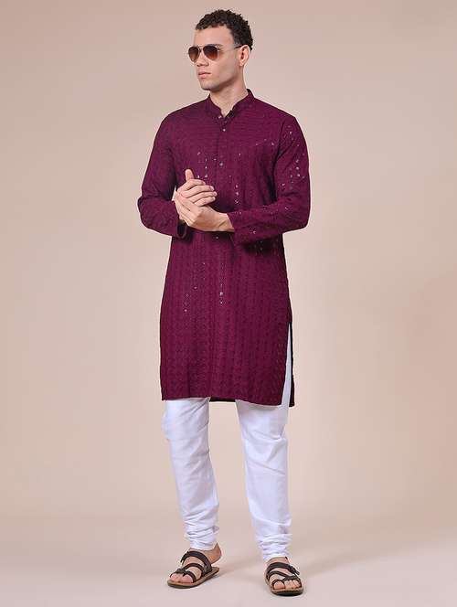 men embroidered long sleeve kurta and pyjama set - 22129991 -  Standard Image - 0