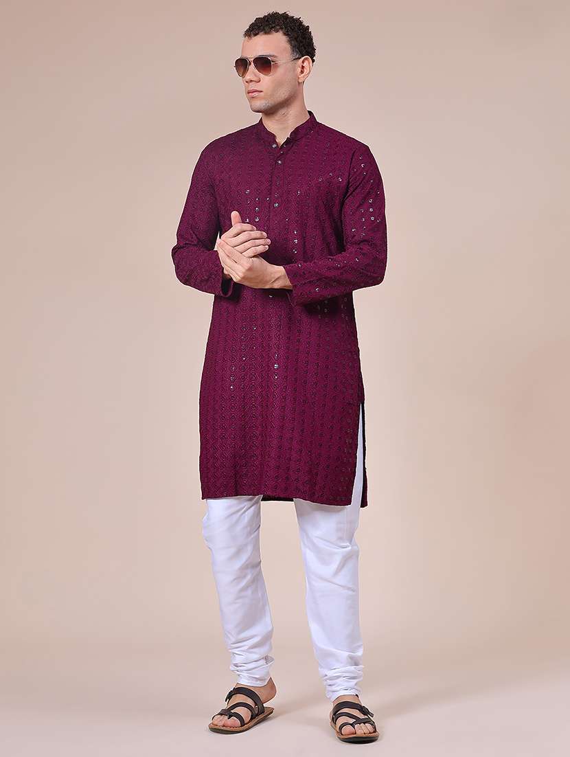 men embroidered long sleeve kurta and pyjama set