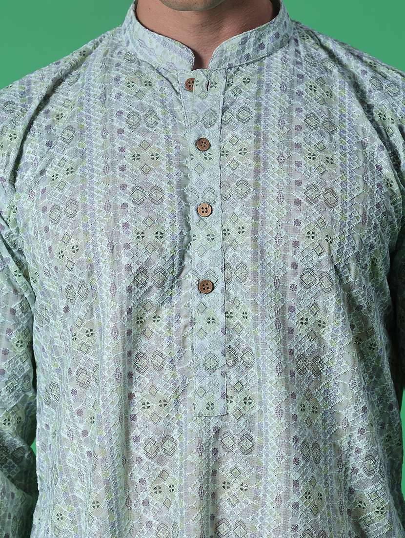 men embroidered long sleeve kurta and pyjama set - 22130122 -  Standard Image - 5