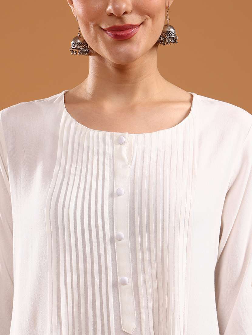 women solid three quarter sleeve a-line kurta - 22130240 -  Standard Image - 5