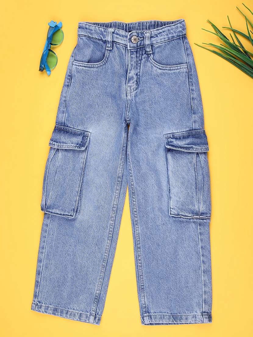 boys plain mid rise relaxed fit cargo