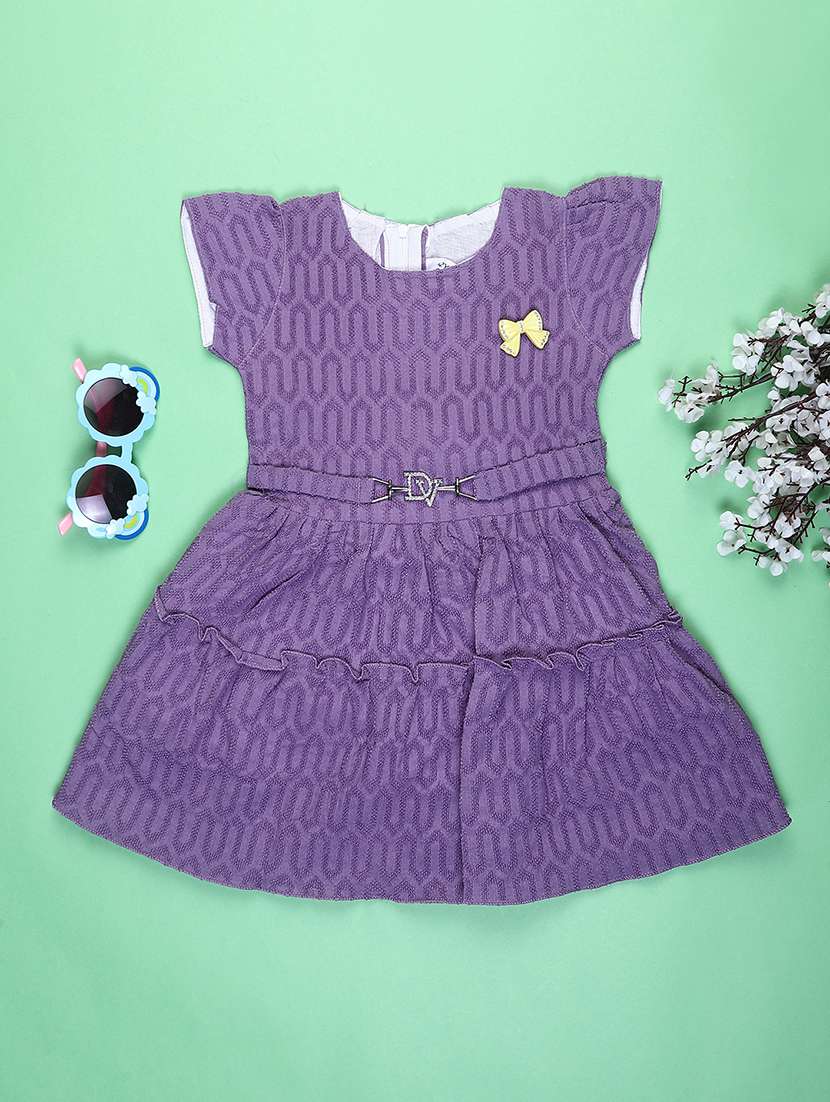 girls self designed cap sleeve fit & flare dress