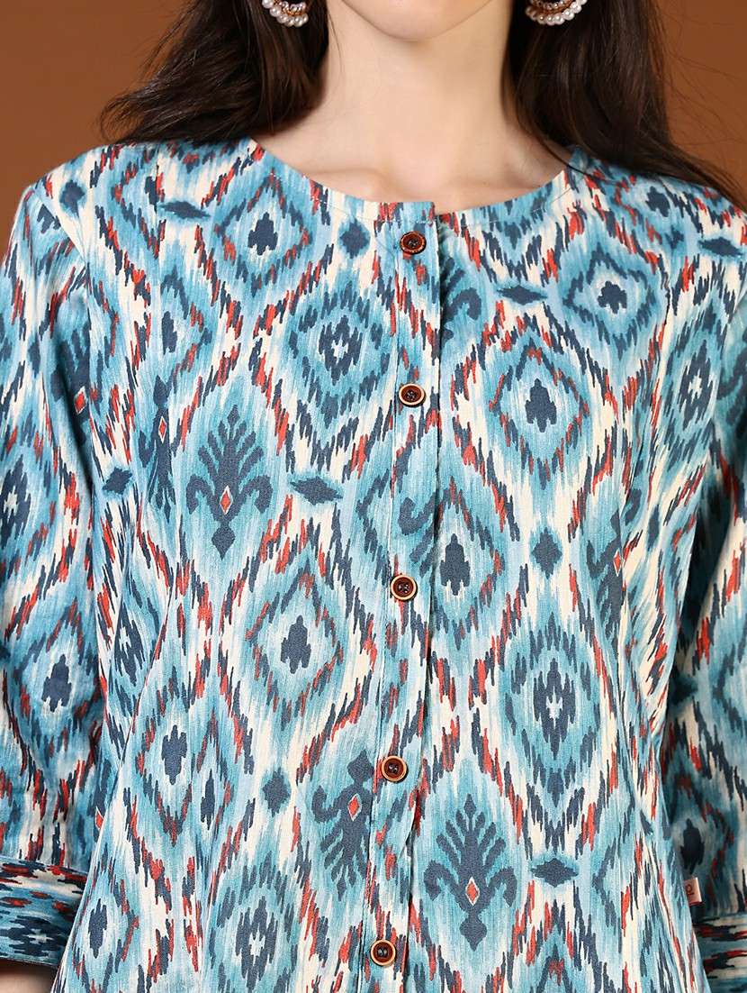 women printed three quarter sleeve a-line kurta - 22136617 -  Standard Image - 5