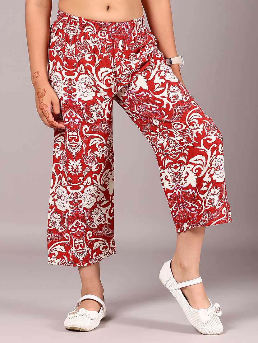 girls red cotton palazzo trouser