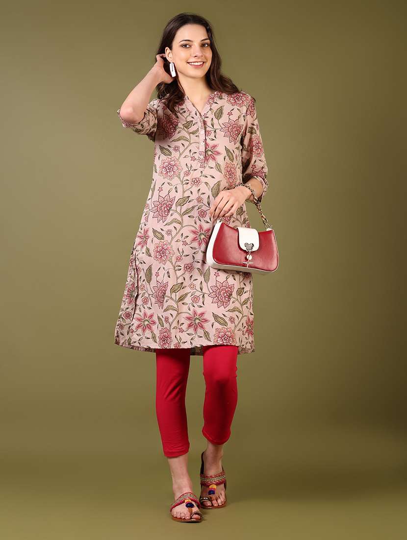 women floral printed three quarter sleeve straight kurta - 22136669 -  Standard Image - 3