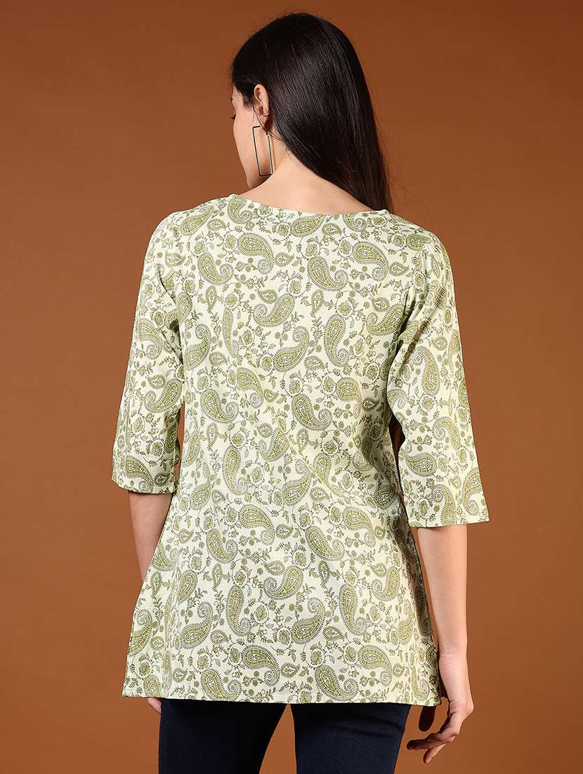 women paisley printed three quarter sleeve straight kurti - 22136890 -  Standard Image - 3