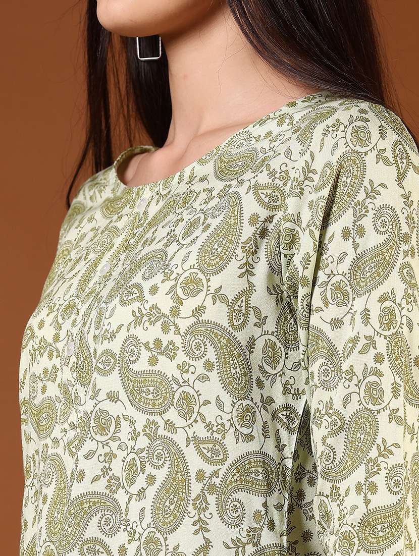 women paisley printed three quarter sleeve straight kurti - 22136890 -  Standard Image - 5