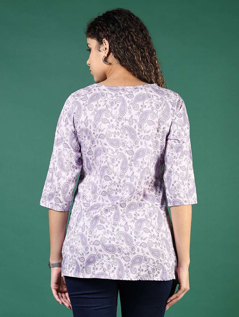 women paisley printed three quarter sleeve straight kurti - 22136891 -  Standard Image - 3