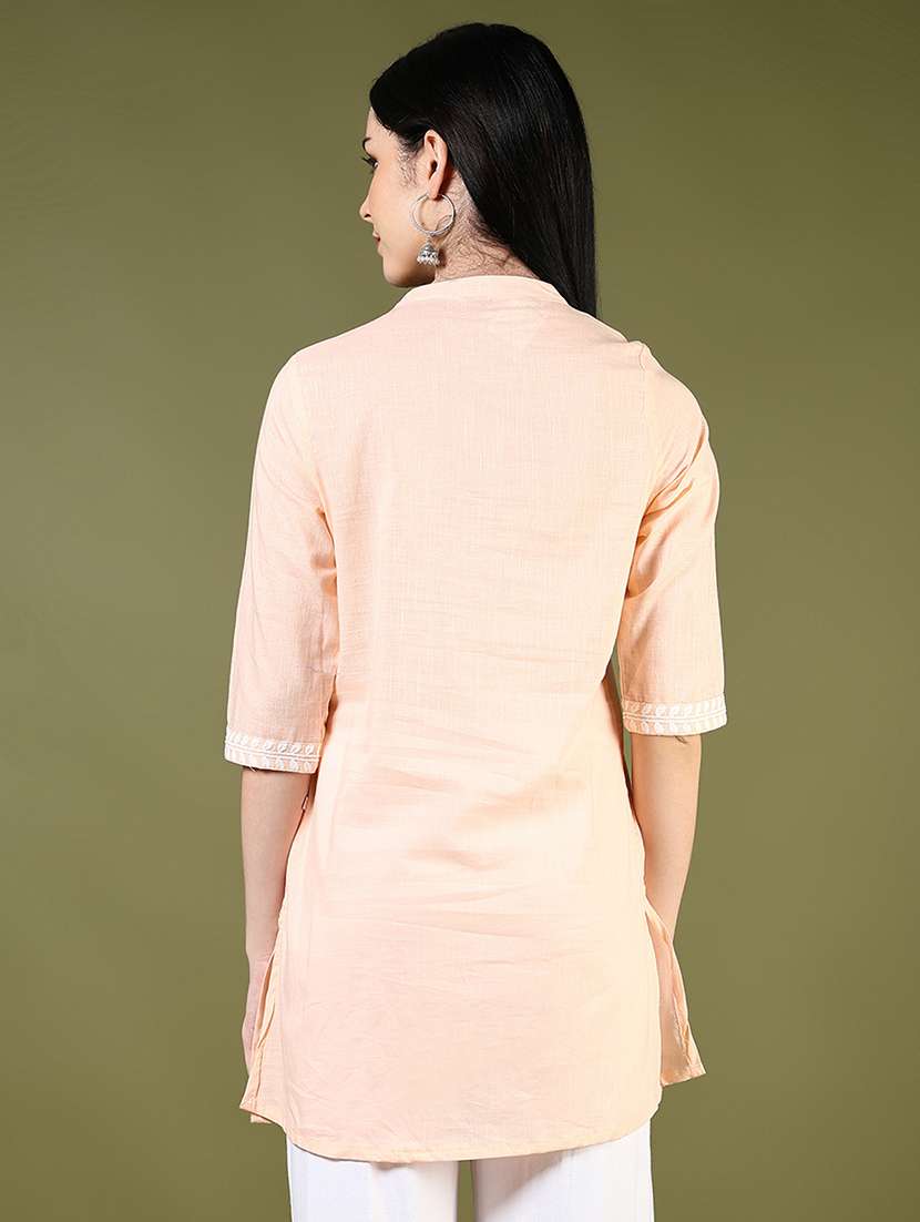 women solid with work three quarter sleeve straight kurti - 22136936 -  Standard Image - 3