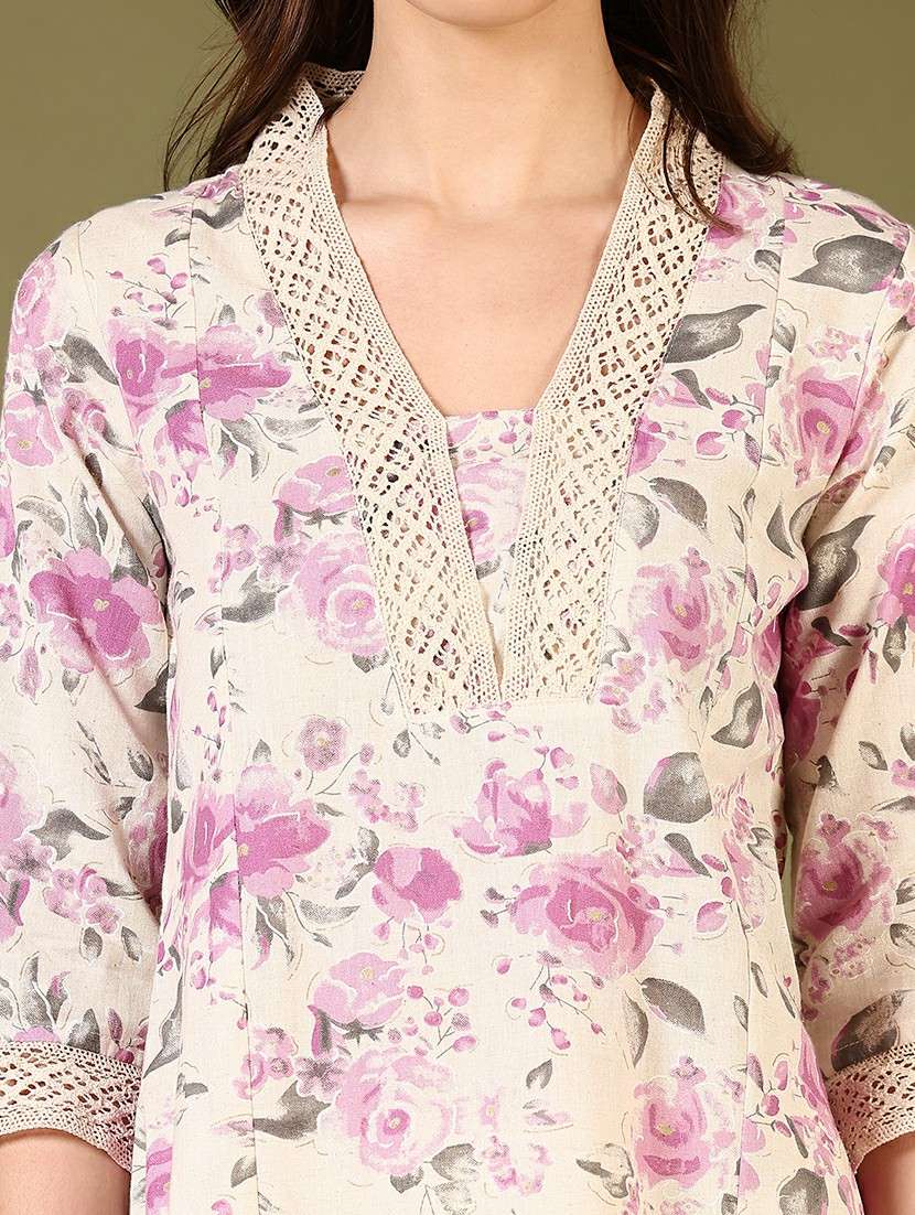women floral printed three quarter sleeve straight kurta - 22136954 -  Standard Image - 5