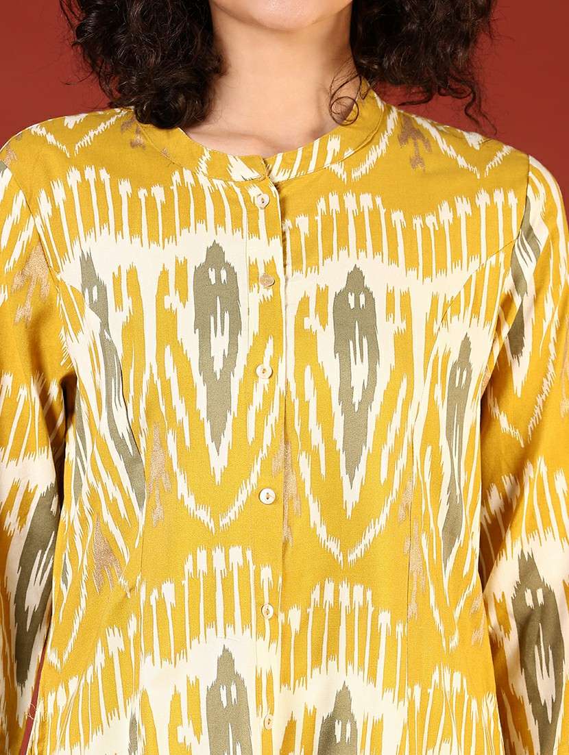 women ikat printed three quarter sleeve a-line kurta - 22136986 -  Standard Image - 5