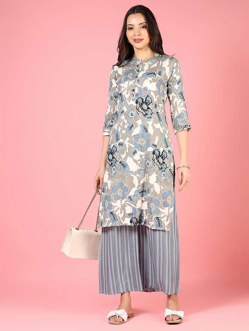 women floral three quarter sleeve kurta palazzo set - 22137003 -  Zoom Image - 0