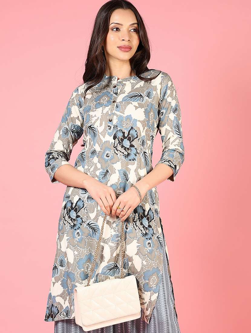 women floral three quarter sleeve kurta palazzo set - 22137003 -  Standard Image - 3