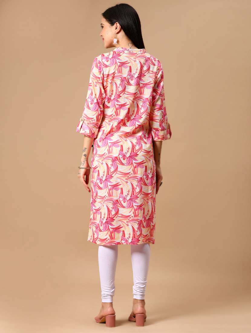 women floral printed three quarter sleeve straight kurta - 22137071 -  Standard Image - 3