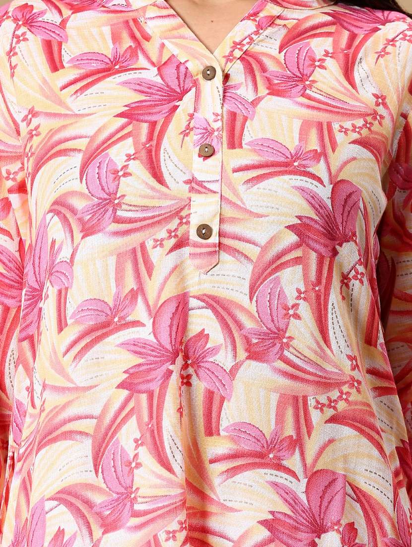 women floral printed three quarter sleeve straight kurta - 22137071 -  Standard Image - 5
