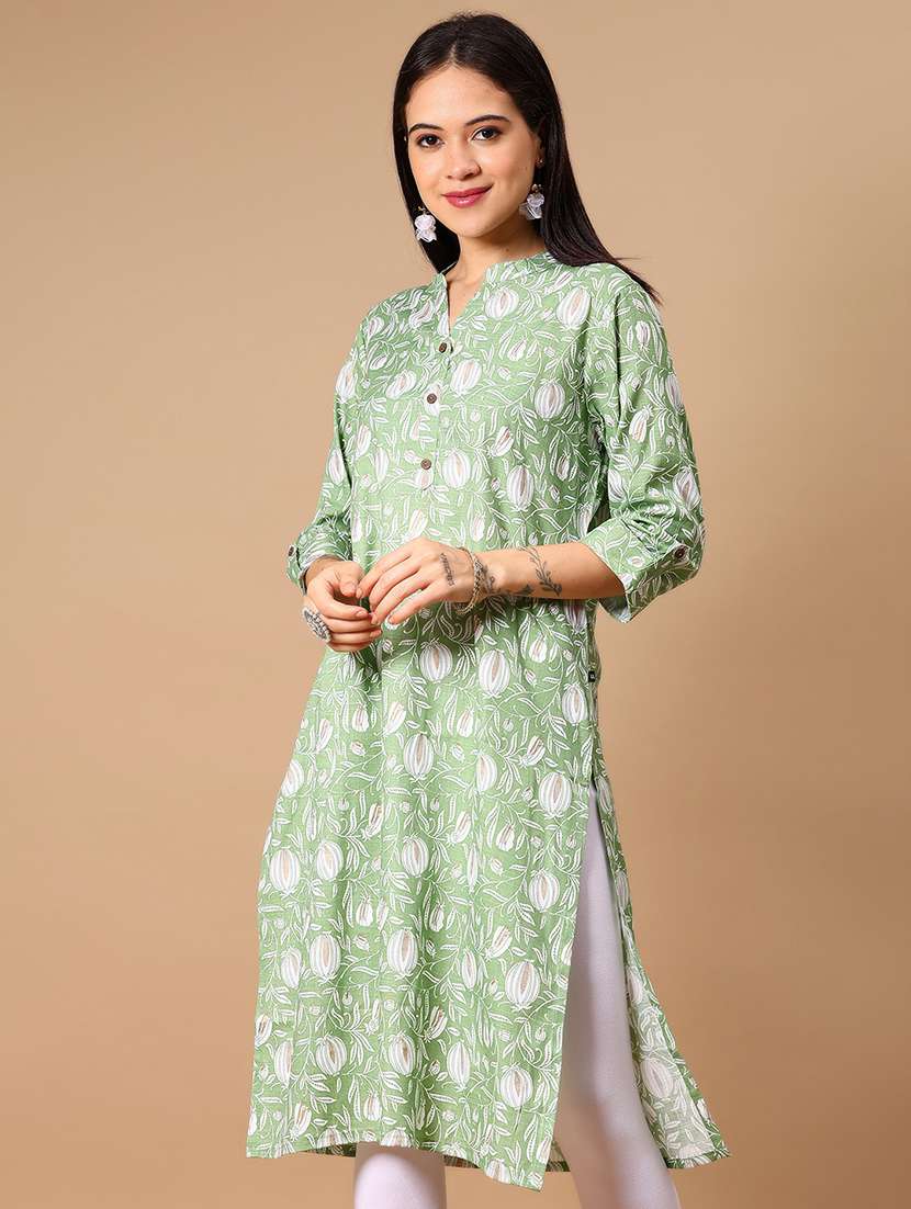 women floral printed three quarter sleeve straight kurta